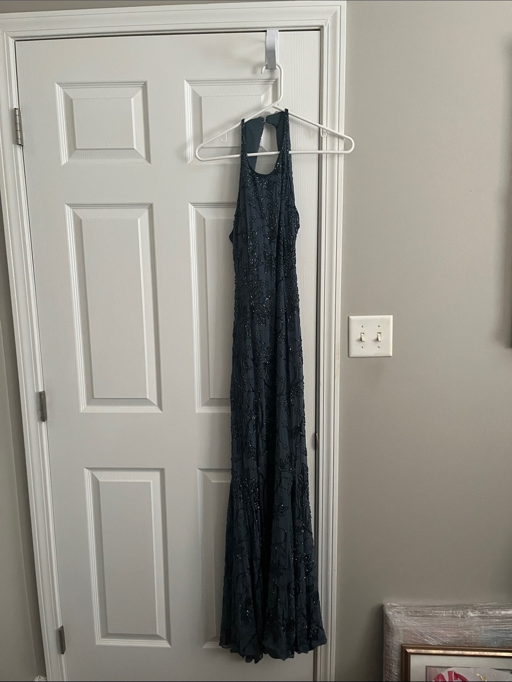 Vintage Cache Beaded Silk Halter Backless Dress